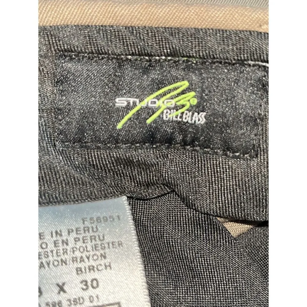 Bill Blass Studio Men's Brown Polyester Rayon Pleated Dress Pant 36/30
